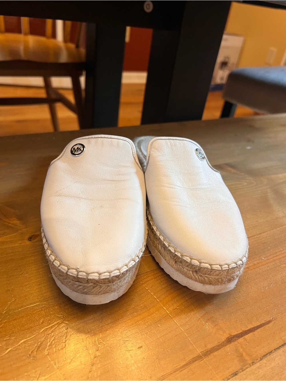 Michael Kors White Leather Espadrille Platform Slides